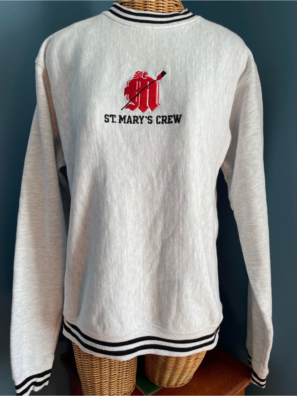 Champion Reverse Weave St.Mary’s Crew Sweatshirt Grey Red Striped Ringer Small